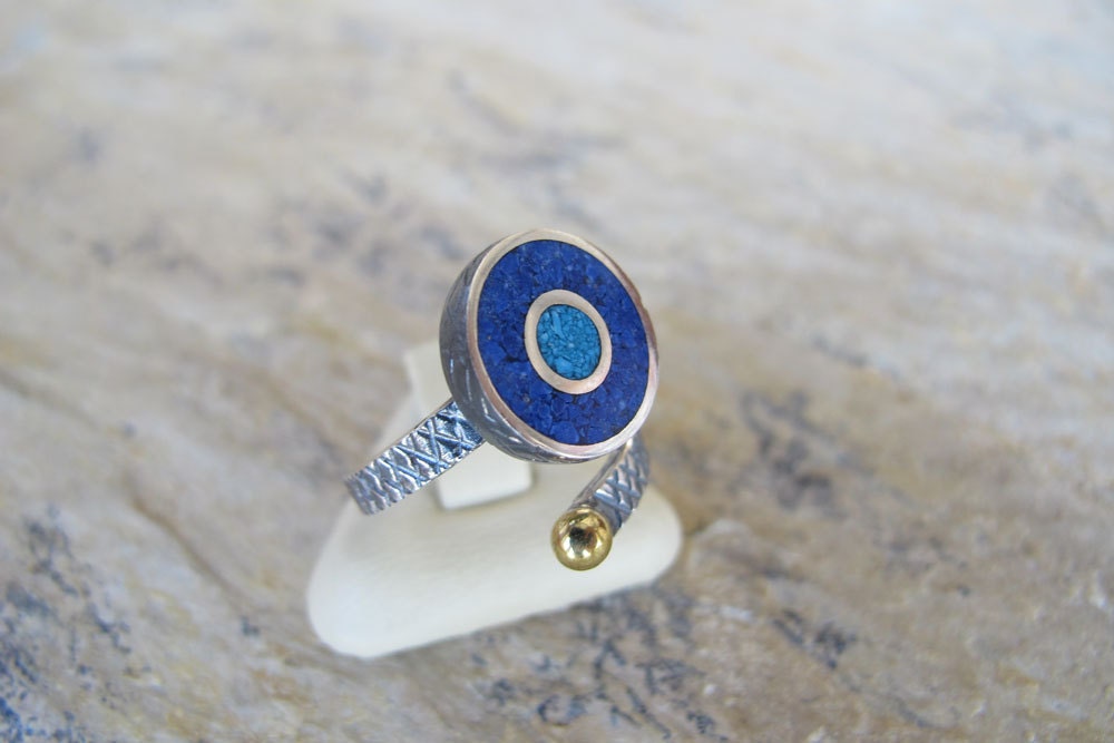 Evil Eye Silver Ring with Lapis Lazuli and Turquoise