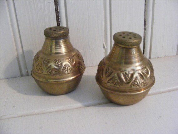 Vintage Brass Salt and Pepper Shakers by ThisGirlsStuff on Etsy