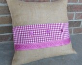 Decorative Pillows Burlap Fuchsia Pink Gingham Check 18" x 18"