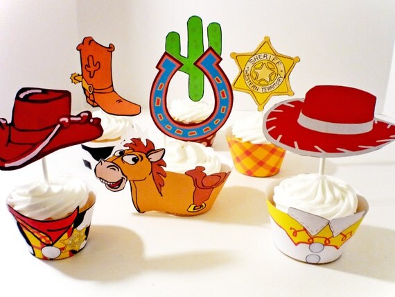 Western Cowboy Cowgirl Toy Story Woody and Jessie Digital Printable Party Cupcake Wrappers and Toppers Il_570xn
