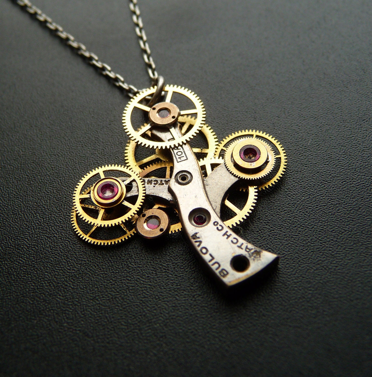 Clockwork Tree Pendant "Cherry Blossom" Elegant Organic Watch Movement Wearable Art Assemblage Intricate Metal Sculpture Not Quite Steampunk