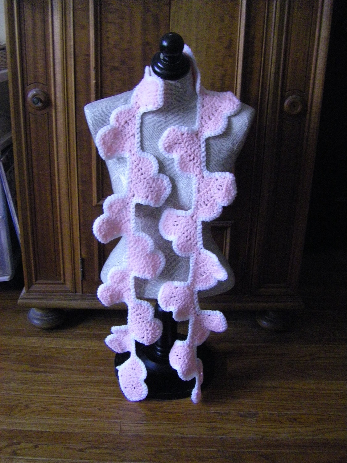 Pink Hearts Crocheted Scarf