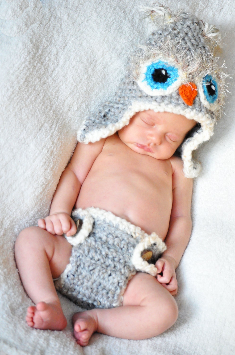 Custom made to order owl hat and diaper cover set photoprop