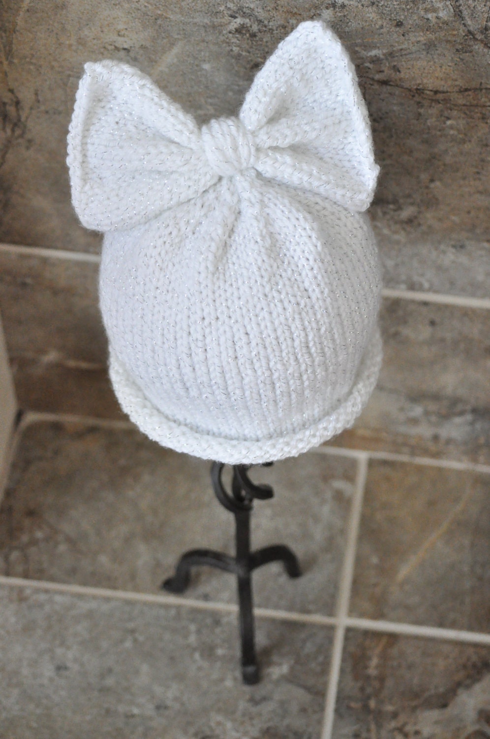 All girl sparkly bow-top beanie