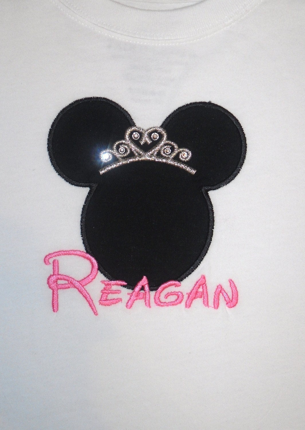 Princess Minnie Mouse applique t shirt with crystal accents - Personalized in Disney font your choice of colors