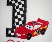 Custom Boutique Cars Lightning McQueen Birthday Applique t-shirt  - machine embroidered - personalized