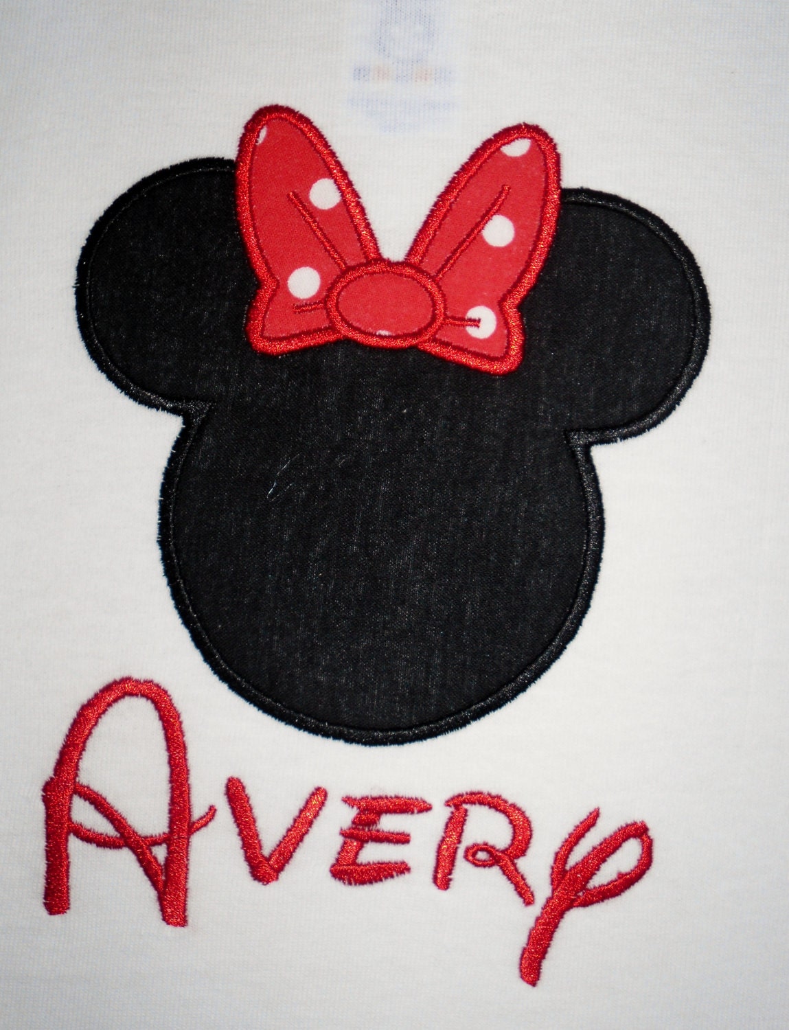 Minnie Mouse with bow applique vacation t shirt - Personalized in Disney font your choice of colors and fabrics