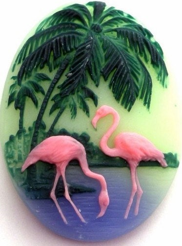 Vintage 1950s Pink Flamingo Cabochon 30mmx40mm Blast from the past