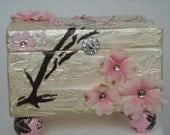 Decorative Box  Wood Box Cherry Blossom Branches Jewelry Box Keepsake Box Trinket Box