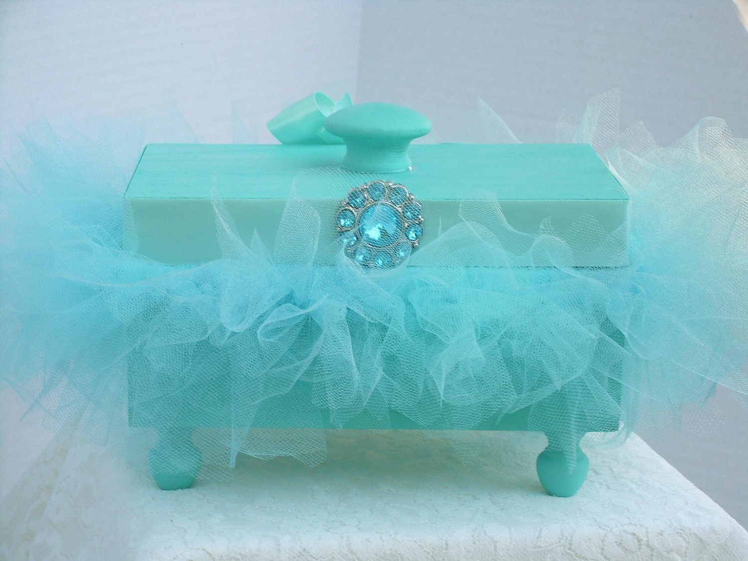 Decorative Box Wooden Bahama Blue with a Bahama Blue Tutu