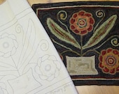 Rug Hooking Pattern on Monks Cloth, Flower Basket Trio, J241