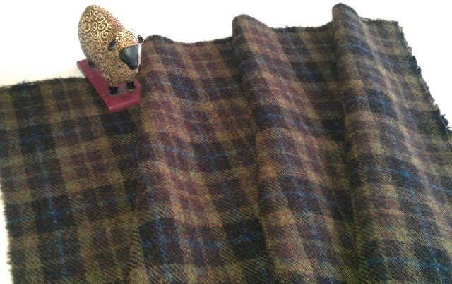 Wool Fabric, Fat Quarter Yard, Dark Mix Plaid, J458