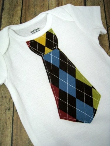 Father/Son Matching Shirts Brown Argyle Tie Applique Shirts Fathers Day