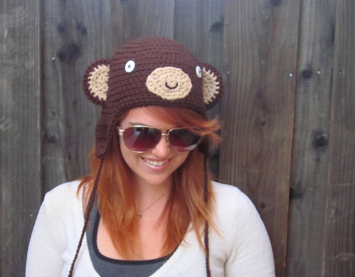 Monkey Hat (crochet animal hat with ear flaps)