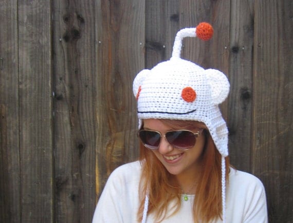 Reddit alien hat (crochet geeky meme ear flap hat)