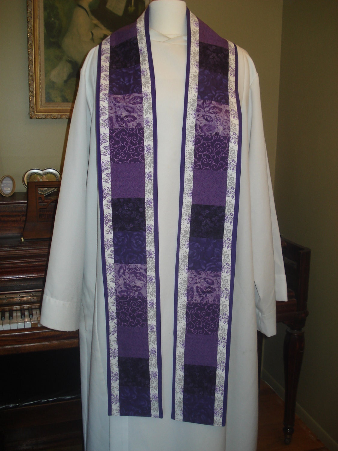 Trimmed Squares Clergy Stole by SageTextiles on Etsy