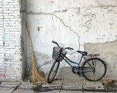20" x 16" A Broom and a Bike Wall Art, Beijing, China, Rustic, Shabby Chic, Fine Art Travel Photography by Glennis Siverson - glennisphotos