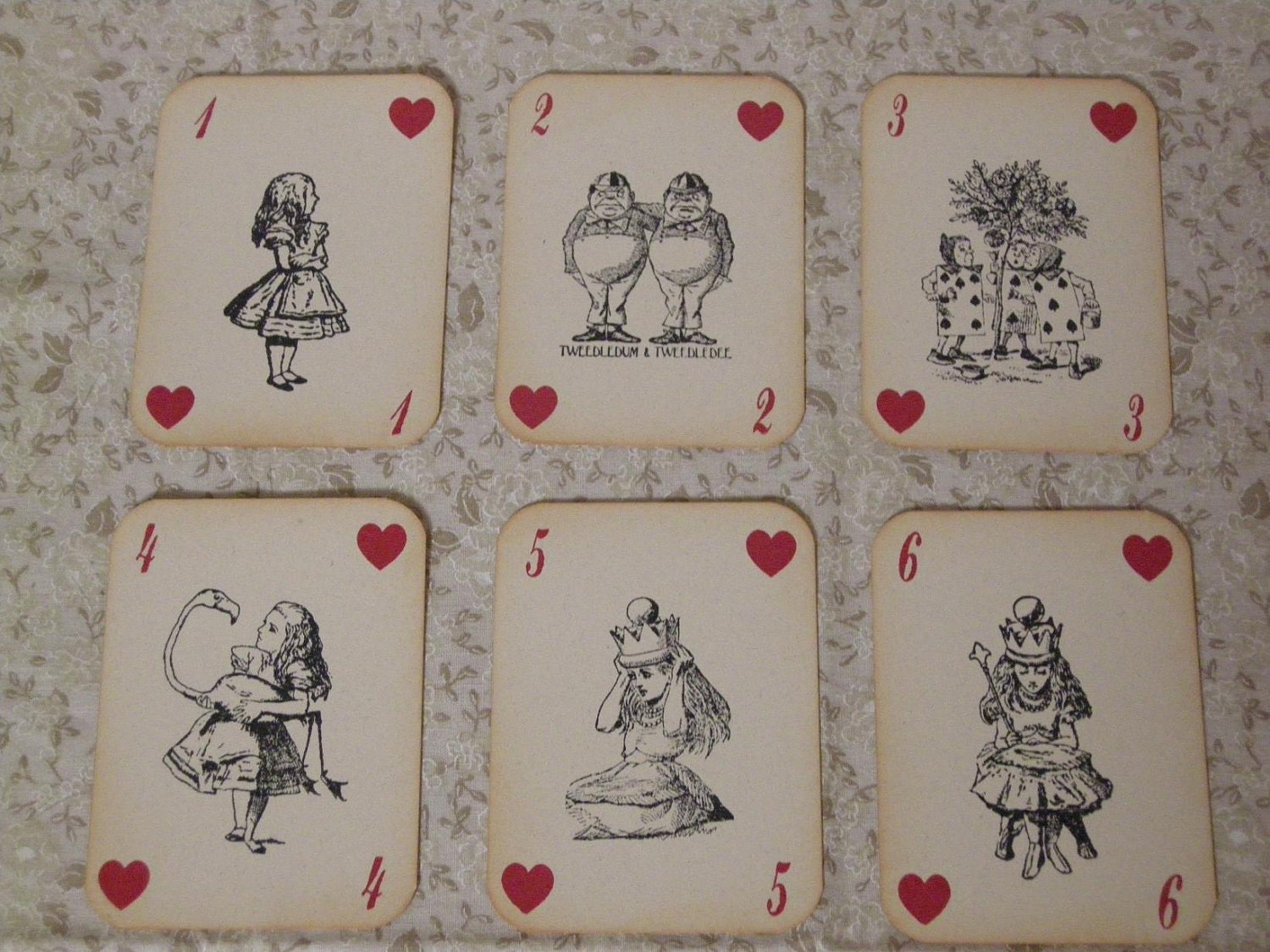 Alice in Wonderland Playing Cards - ephemera, vintage style, shabby chic style, red queen, heart, white rabbit, mad hatter, cheshire cat