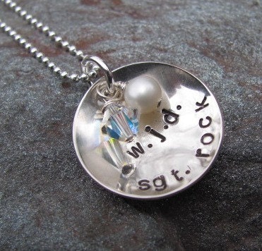 Personalized Sterling Silver DOMED necklace with Freshwater Pearl and Swarovski Crystal