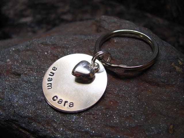 Sterling Silver Hand Stamped Personalized Keychain with Sterling Silver Heart