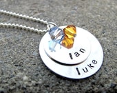 DOUBLE BIRTHSTONE Sterling Silver Hand Stamped Personalized Necklace