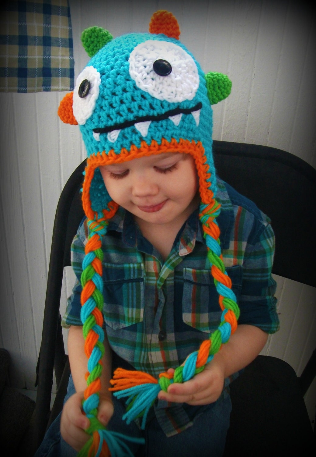 Monster Hat-crochet baby hat-crochet hat-photography prop-babies toddlers kids-bright colorful fun choose your colors