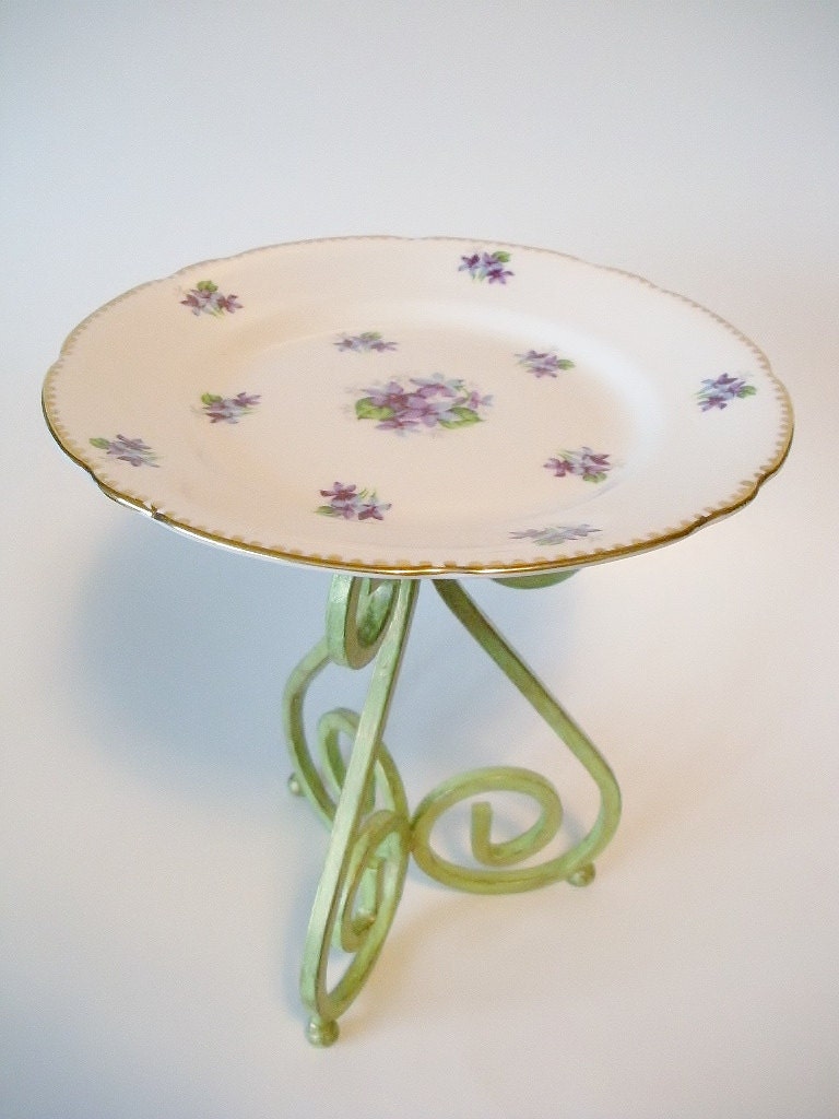 Candle holder / Vintage Candleholder /  Jewelry Stand / Repurposed / Violet and Blue flowers