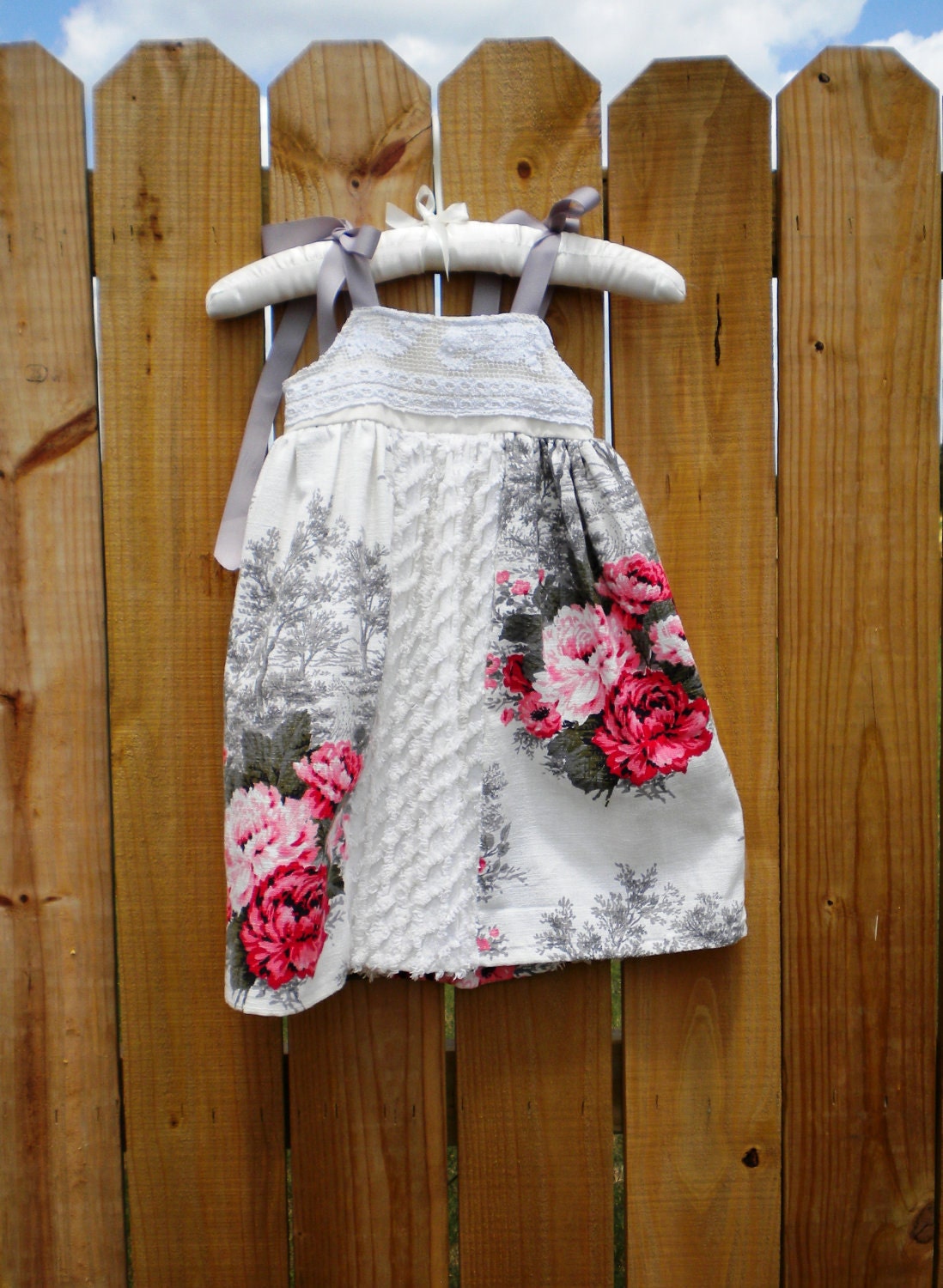 Vintage Linen Gray and White Dress Size 2t to 3t