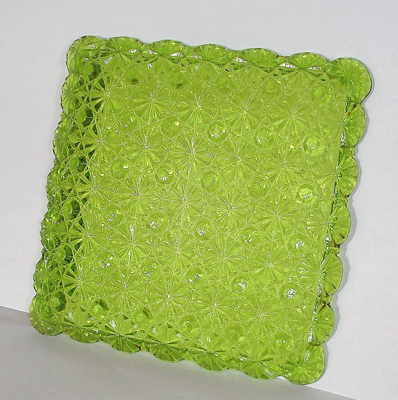 Vintage Green Square Cut Glass Plate Decorative And By Fineoldthings 9046