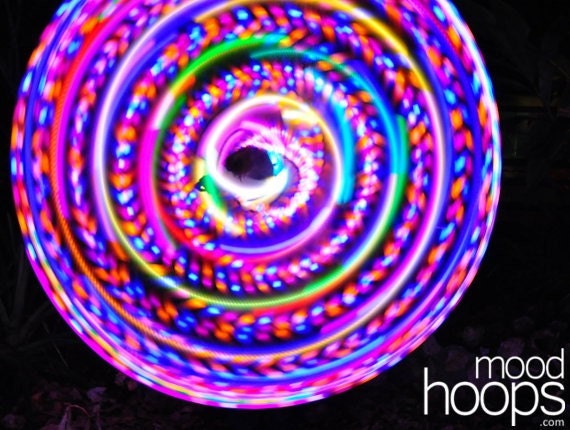 LED hula hoop - Blaze - pink-yellow-blue & fast-blend rainbow LEDs - 38in. / 36in. / 33in., by Moodhoops