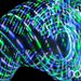 LED hula hoop - Muse 38in. - UV-white-green ribbon blue-white-green strobe, UV-white-blue ribbon, by Moodhoops