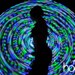 LED hula hoop - Muse 38in. - UV-white-green ribbon blue-white-green strobe, UV-white-blue ribbon, by Moodhoops