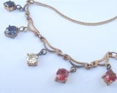Vintage Diamond Necklace Sapphire Necklace Ruby Necklace Yellow Diamond Genuine 14K Italian Gold Necklace Flat Chain Art Nouveau Necklace