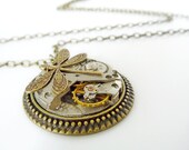 Vintage watch movement with Dragonfly, Steampunk Inspired Timeless Relic - ON SALE