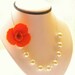 Orange Rose Flower Pendant Pearl Necklace - Bridesmaids Necklace - Brides Necklace - Bridal Necklace - Bridesmaids Gifts