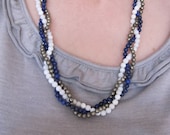 Plait - Copenhagen Blue - lapis lazuli, iron stone and shell pearl necklace - GaLu