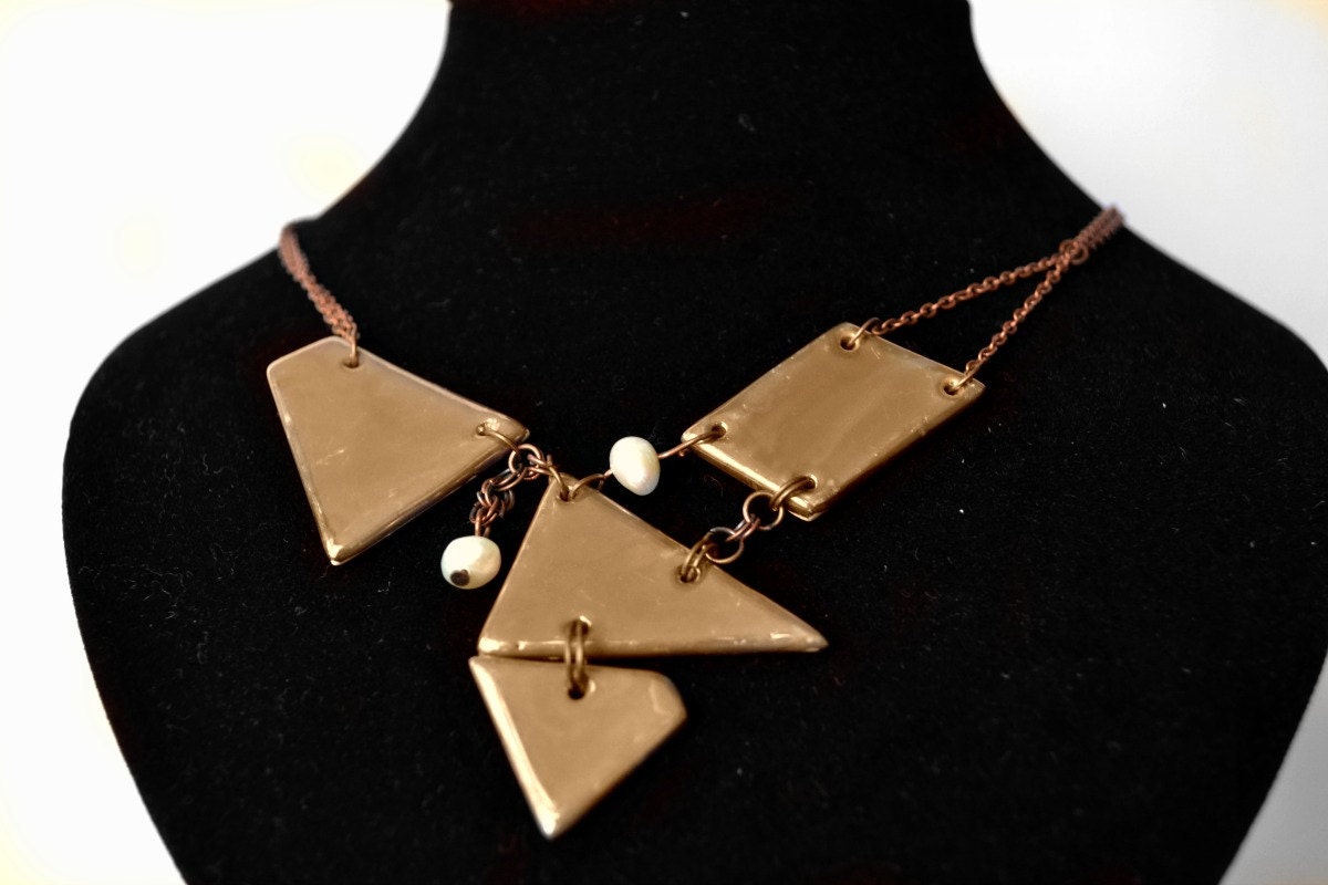 Golden geometry - necklace, honeycomb, gold luster paint - geometric ceramic necklace - one of a kind Etsy UK