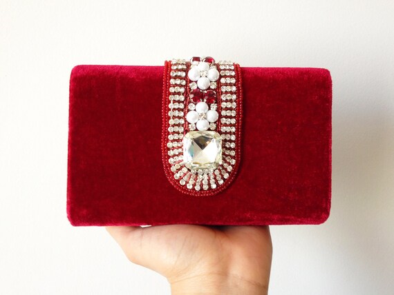 red velvet clutch purse