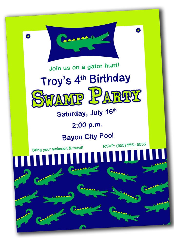 Printable Alligator Crocodile Swamp Birthday Party Invitation