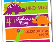 Printable, Digital, DINOSAUR Birthday Party Invitation for Girl