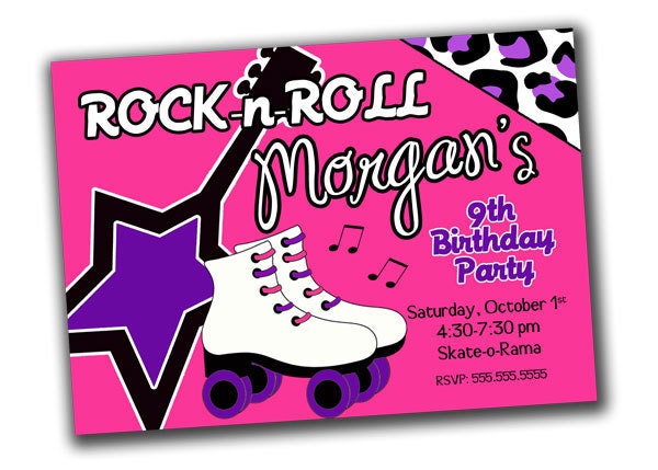 You Print Digital Rock & Roller Skating Birthday Party Invitation
