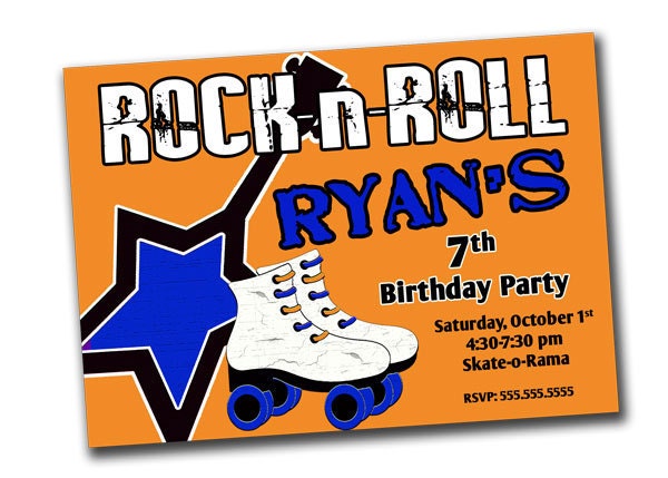 You Print Digital Rock & Roller Skating Boy Birthday Party Invitation