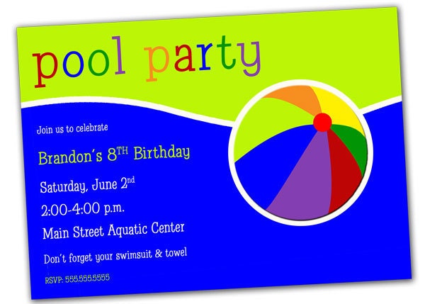 Pool Party Invitation with Beach Ball - YOU PRINT Digital File