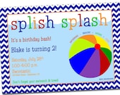 Pool Party Birthday Invitation Beach Ball- Printable, Digital File