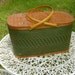 Great Looking Green and Tan Woven Wicker Picnic Basket