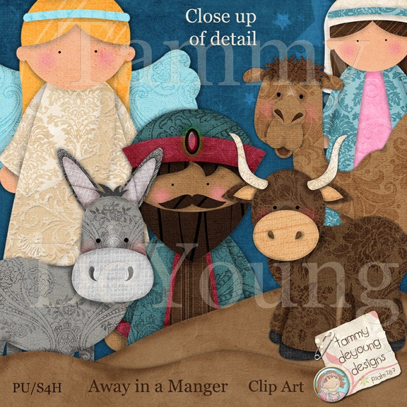 Nativity Christmas Clip Art -- Handmade Digital Images for greeting cards, scrapbooking, gift tags, paper crafts and gifts