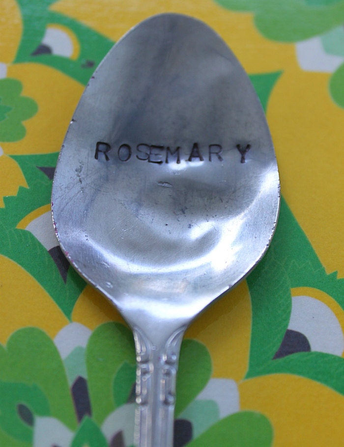 FREE SHIPPING Vintage Upcycled Silver Spoon Plant Marker "ROSEMARY"