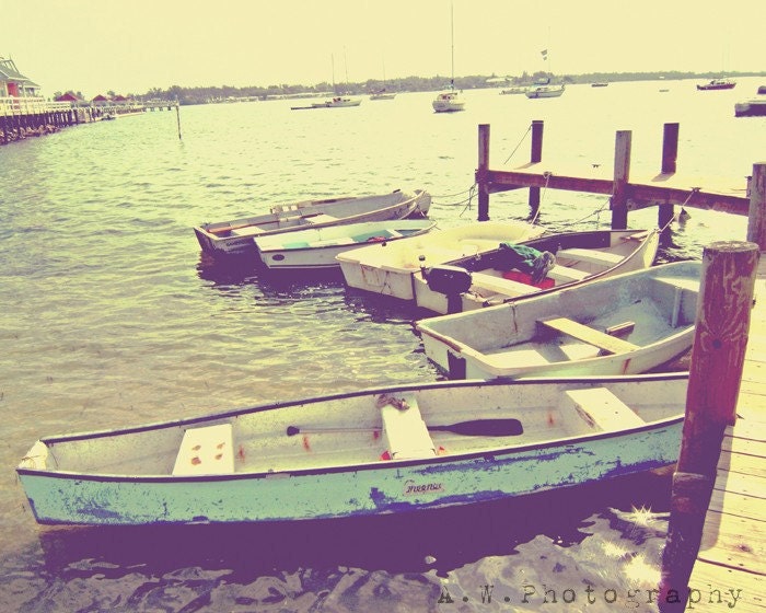 Docked Boats on Dock Vintage Feel Photography 8x10 Print - awpphotography