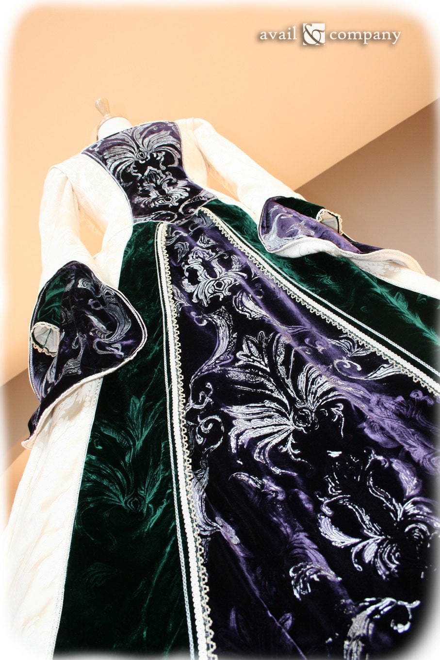 Medieval Wedding Dress with Green, Purple and Silver accents, Custom ...