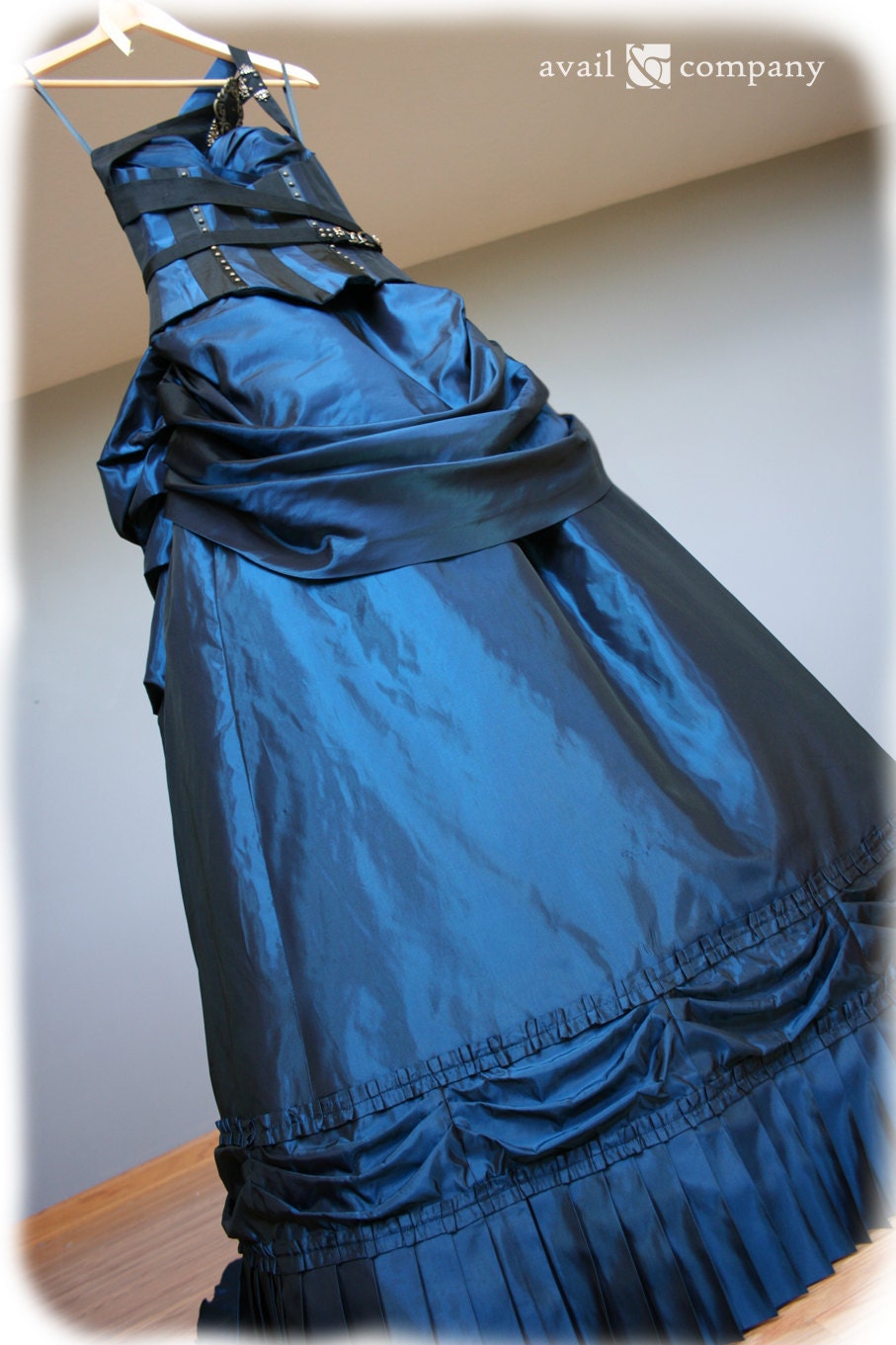 Blue Steampunk Wedding Dress, Turn of the Century Inspired Bustle Dress, Custom Made to Order in your size